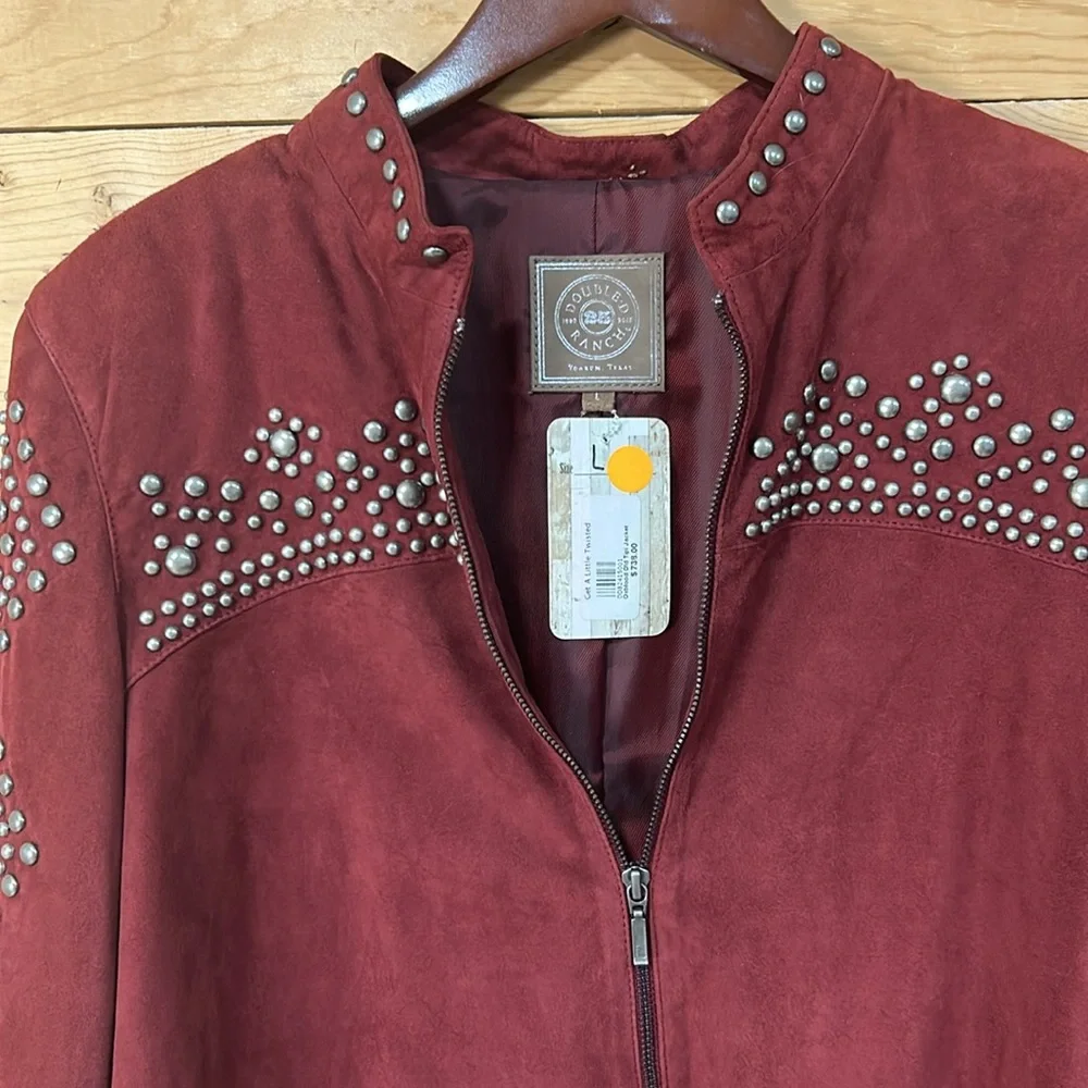NWT Double D Ranchwear red suede fringe stud zip western nfr rodeo jacket Large